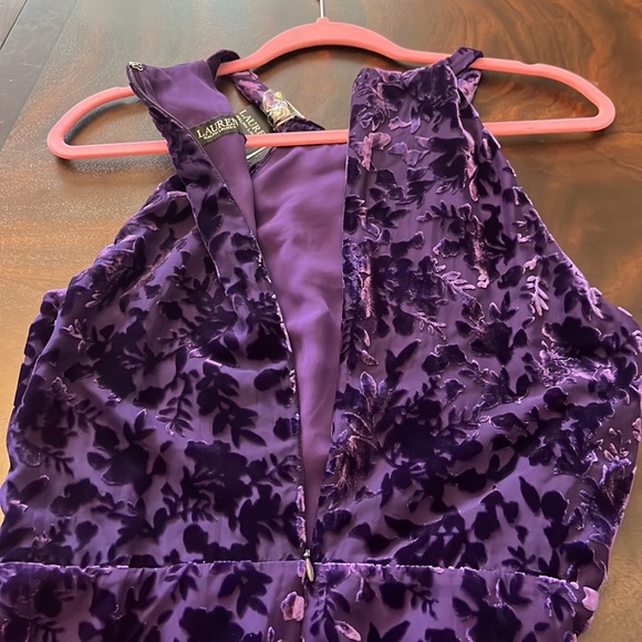 Lauren Ralph Lauren Velvet Burnout Crystal Embellished Halter Neck Sheath Gown - Picture 8 of 17